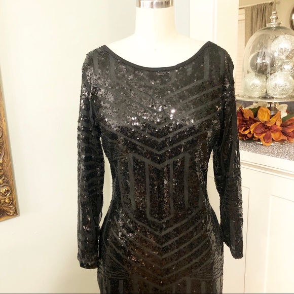 Black Sequin Glitter Bodycon Cocktail Party Dress - Picture 4 of 8